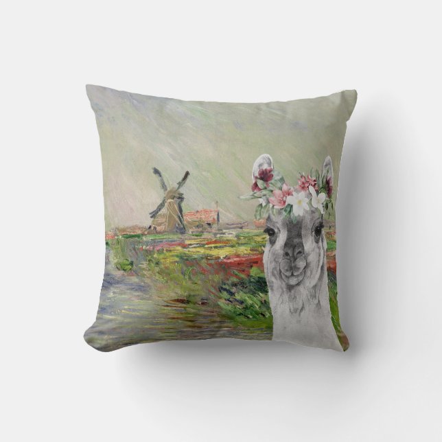Monet Champ Tulipes und der Extravagante Llama Kissen (Vorderseite)