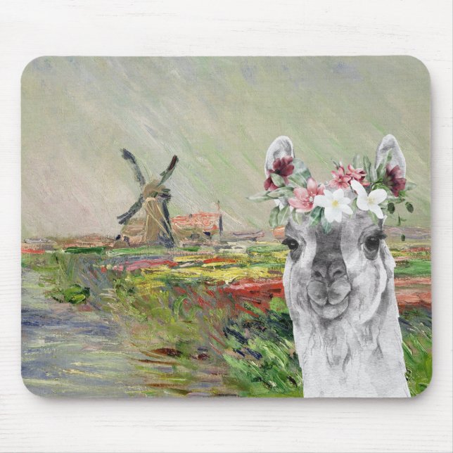 Monet Champ Tulipes und der Extravagante Llama Mousepad (Vorne)
