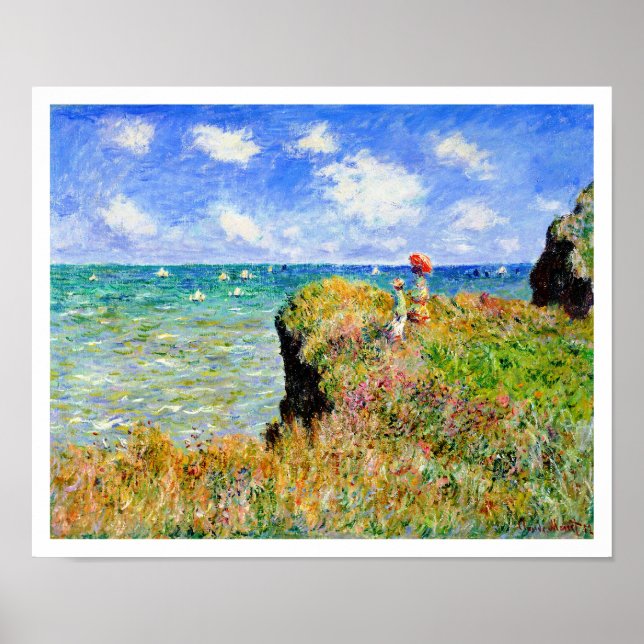 Monet - Cliff Top Walking im Badeort Pourville Poster (Vorne)