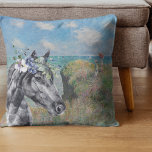 Monet Cliff Walk & Black Horse Kissen<br><div class="desc">Ein wunderschönes Kissengeflecht mit Monets Cliff Walk in Pourville als Hintergrund für ein schwarzes, wasserfarbenes Pferd mit Blumenkronenportrait-Overlay.</div>
