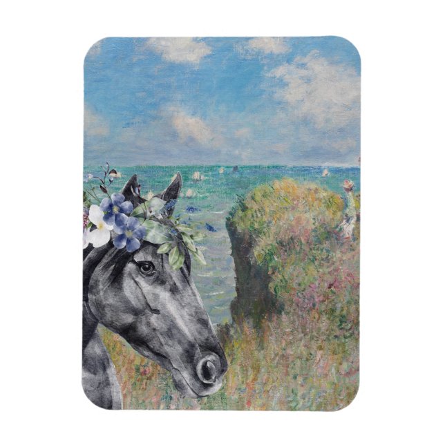 Monet Cliff Walk & Black Horse Magnet (Vertikal)