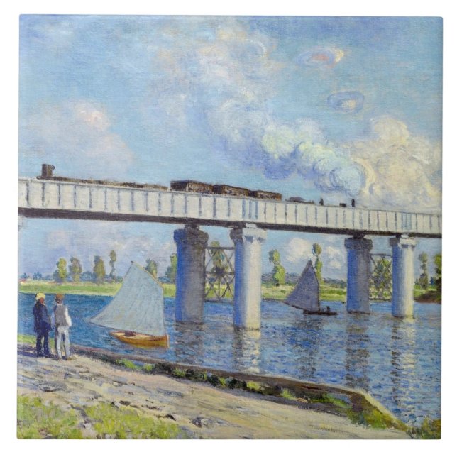 Monet - Eisenbahnbrücke in Argenteuil Fliese (Vorderseite)