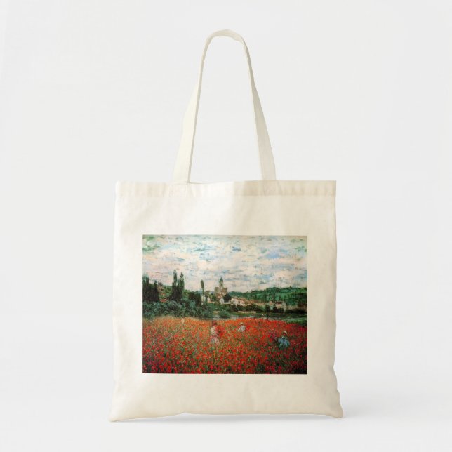 Monet Feld der roten Mohnblumen-Taschen-Tasche Tragetasche (Vorne)