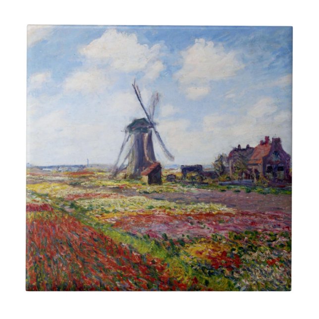 Monet Feld der Tulpen mit Windmühlen-Fliese Fliese (Vorderseite)