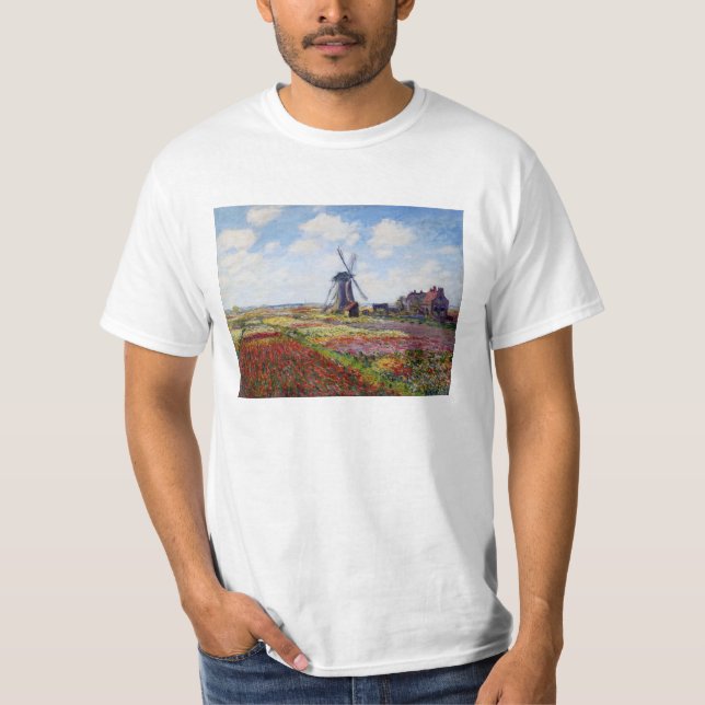 Monet Feld der Tulpen mit Windmühlen-T - Shirt (Vorderseite)
