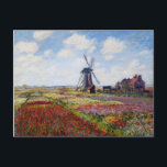 Monet Field of Tulips mit Windmühle Postkarte<br><div class="desc">Monet Field of Tulips mit Windmill Postkarte. Ölmalerei auf Leinwand aus dem Jahr 1886. Eines der farbenprächtigsten Werke Monets, das rund um die Windmühle von Rijnsburg gemalt wurde. Die Tulpenfelder strotzen vor Rot, Weiß, Gelb und Grüntöne. Ein wunderschönes Landschaftsbild, das Fans von Claude Monet, Tulpen, Impressionismus, Windmühlen und französischer Kunst...</div>