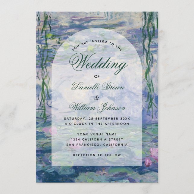 Monet Floral Arch Elegant Wedding Water Lilies  Einladung (Vorderseite)
