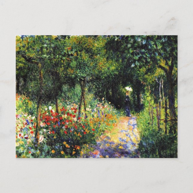 Monet - Frau im Garten, schöne Kunstmalerei Postkarte (Vorderseite)