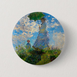 Monet Frau Sonnenschirm Impressionismus Button