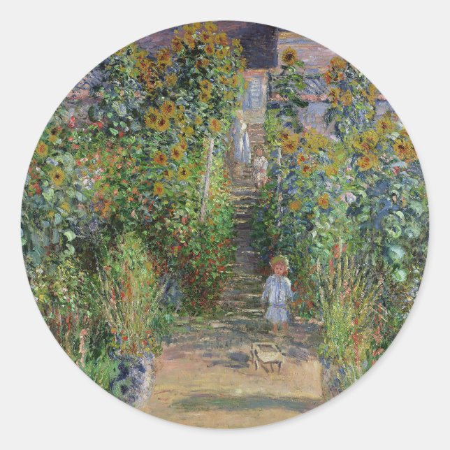Monet Garden Vetheuil Impressionim Malerei Runder Aufkleber (Vorderseite)