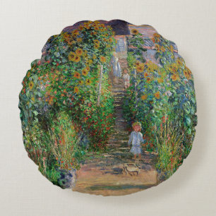Monet Garten Vetheuil Impressionismus Malerei Rundes Kissen