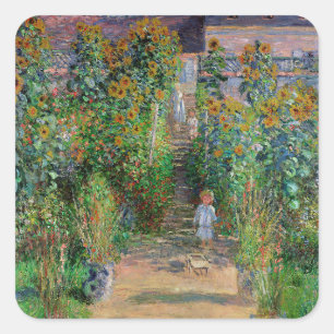 Monet Garten Vetheuil Impressionistisches Blumen G Quadratischer Aufkleber