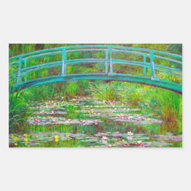Monet japanische Brücke und Water Lilies Rechteckiger Aufkleber (Vorderseite)