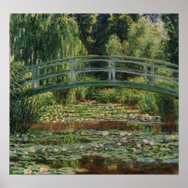 Monet - Japanische Fußgängerbrücke & Wasserlilie P Poster (Vorne)