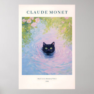Monet Katzenkunst Druck Schwarze Katze im Teich, F Poster