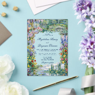 Monet-Kunstgemälde Florale Farbige Gartenhochzeit Acryleinladungen