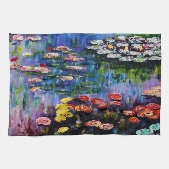 Monet lila Wasser-Lilien-Küchen-Tuch Geschirrtuch (Horizontal)