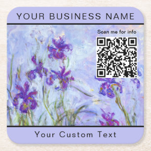 Monet - Lilac Irises / Iris Mauves - QR-Code Rechteckiger Pappuntersetzer