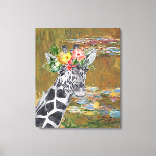 Monet Lily Pond and Giraffe Compilation Leinwanddruck
