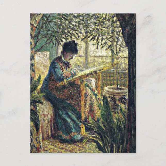 Monet - Madame Monet Stickerei Postkarte (Vorderseite)