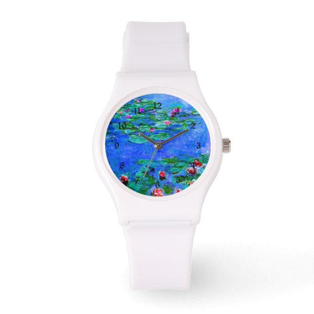 Monet-Malerei: Water Lilies, Rote Kunstwerke Armbanduhr (Vorderseite)