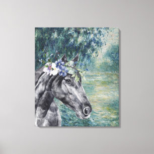 Monet Morning Seine und Black Horse Compilation Leinwanddruck