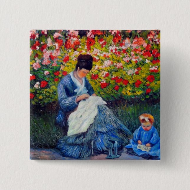 Monet Mutter und Kind im Garten Button (Vorderseite)