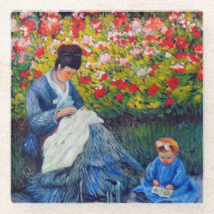 Monet Mutter und Kind im Garten Glasuntersetzer