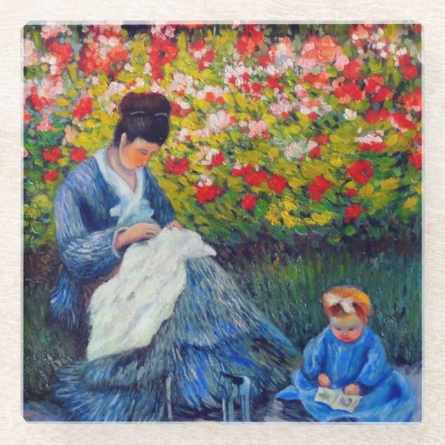 Monet Mutter und Kind im Garten Glasuntersetzer (Vorderseite)