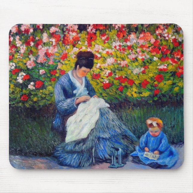 Monet Mutter und Kind im Garten Mousepad (Vorne)