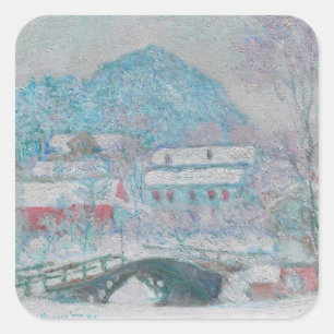 Monet - Norwegen, Dorf Sandviken im Schnee Quadratischer Aufkleber