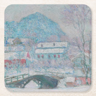 Monet - Norwegen, Dorf Sandviken im Schnee Rechteckiger Pappuntersetzer