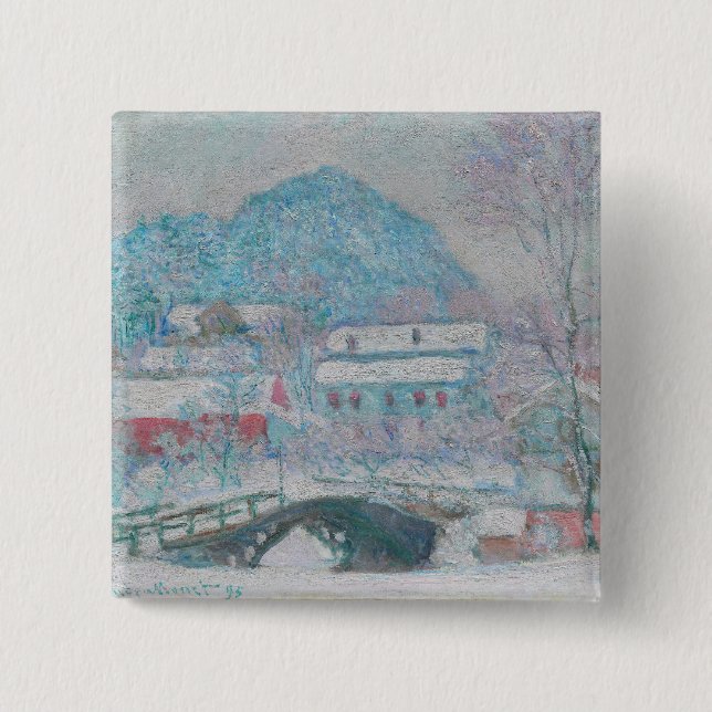 Monet - Norwegen, Sandviken Village in Snow Button (Vorderseite)