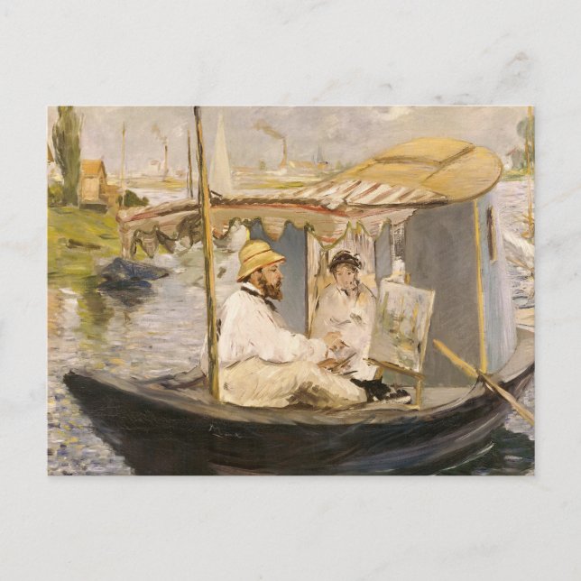 Monet Painting in seinem Studio Boat | Édouard Man Postkarte (Vorderseite)