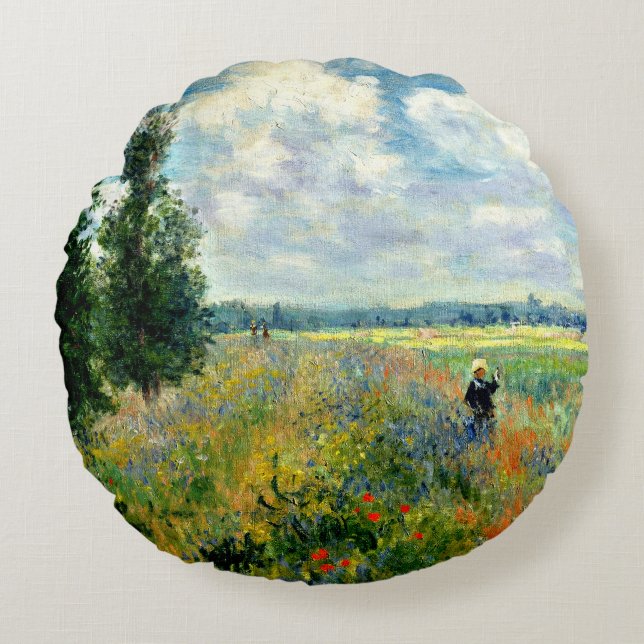 Monet - Poppy Field, Argenteuil Rundes Kissen (Vorderseite)