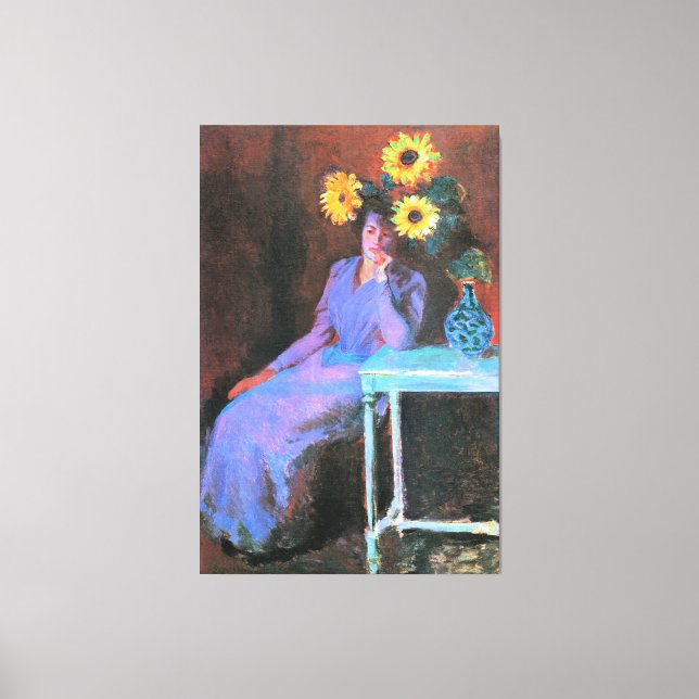 Monet - Portrait von Suzanne Hoschede, Sonnenblume Leinwanddruck (Vorderseite)