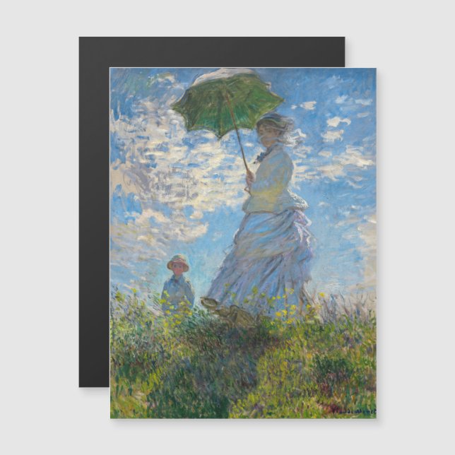 Monet - Promenade femme avec Parasol carte magnéti (Devant / Derrière)