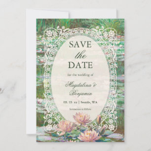 Monet Rosa Seerosen Blumen Spitze Hochzeitsfoto Save The Date