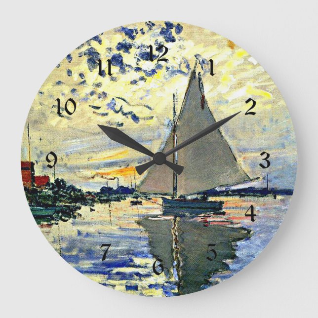Monet - Sailboat at le Petit Gennevilliers Große Wanduhr (Vorderseite)