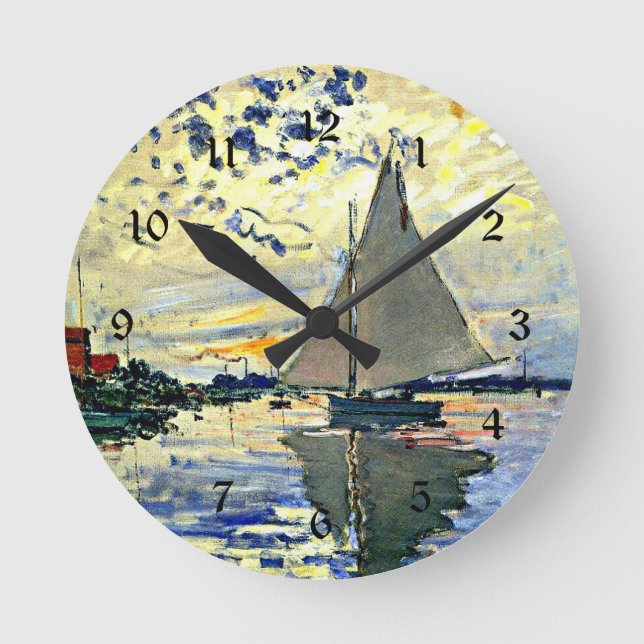 Monet - Sailboat at le Petit Gennevilliers Runde Wanduhr (Vorderseite)