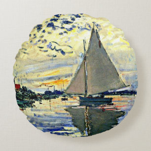 Monet - Sailboat at le Petit GENNEVILLIERS Rundes Kissen