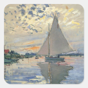 Monet Sailboat Französische Impressionismus Klassi Quadratischer Aufkleber