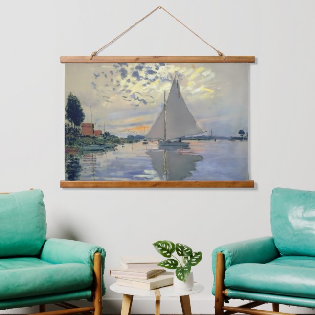 Monet Sailboat French Impressionism Classic Art Wandteppich Mit Holzrahmen (Wohnzimmer)