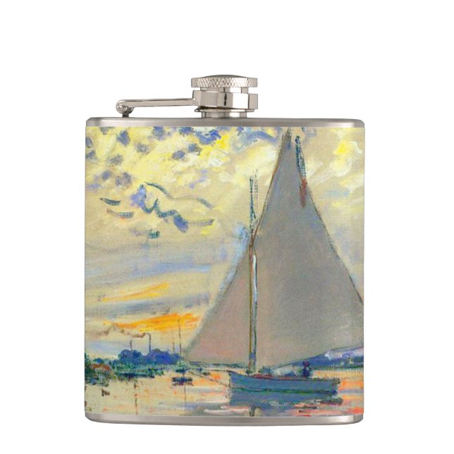 Monet Sailboat in Le Petit-Gennevilliers Flachmann (Vorderseite)