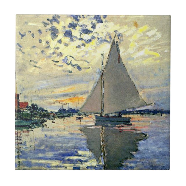 Monet - Sailboat in Le Petit-Gennevilliers Fliese (Vorderseite)