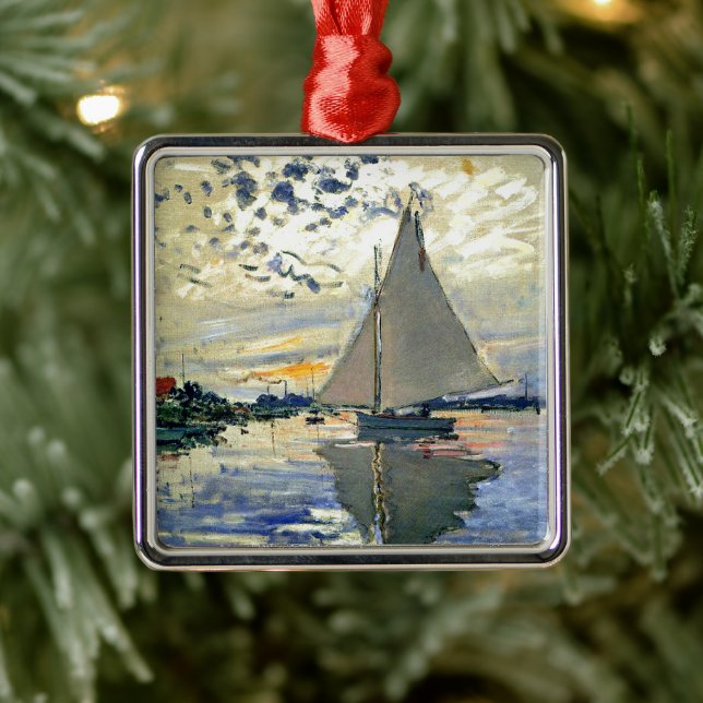Monet - Sailboat in Le Petit-Gennevilliers Ornament Aus Metall (Baum)