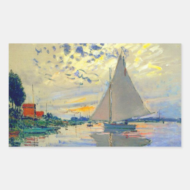 Monet Sailboat in Le Petit-Gennevilliers Rechteckiger Aufkleber (Vorderseite)