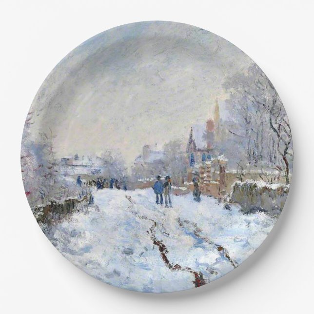 Monet - Schneeszene in Argenteuil Pappteller (Vorderseite)