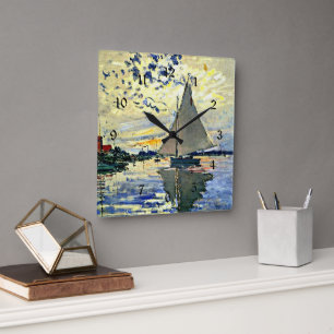 Monet - Segelboot in le Petit Gennevilliers Quadratische Wanduhr