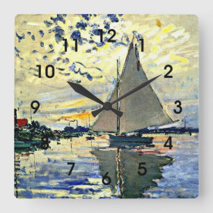 Monet - Segelboot in le Petit Gennevilliers Quadratische Wanduhr